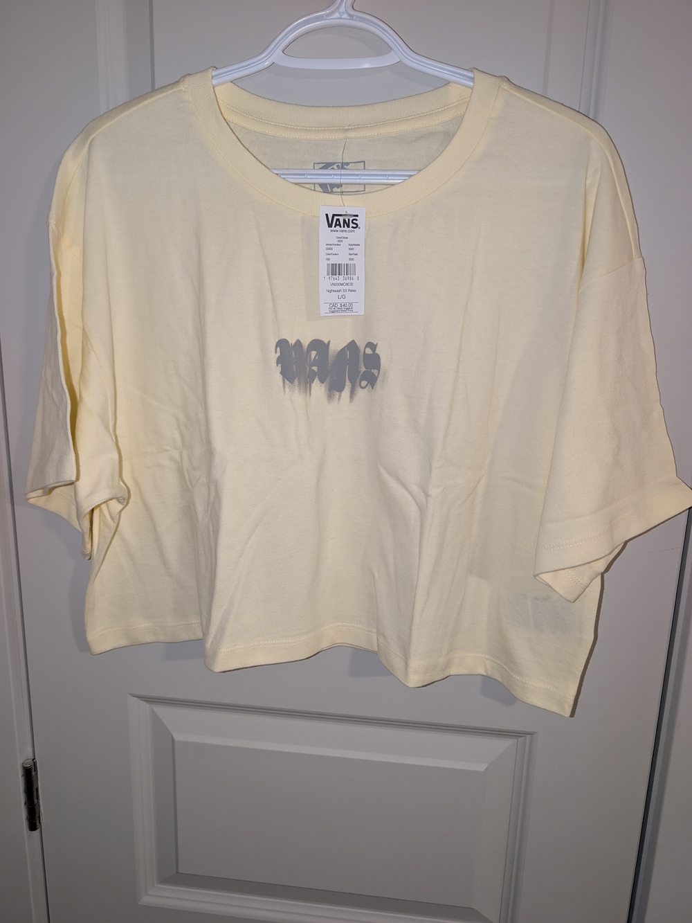 Vans Cream Cropped Graphic Tee with Gray Logo